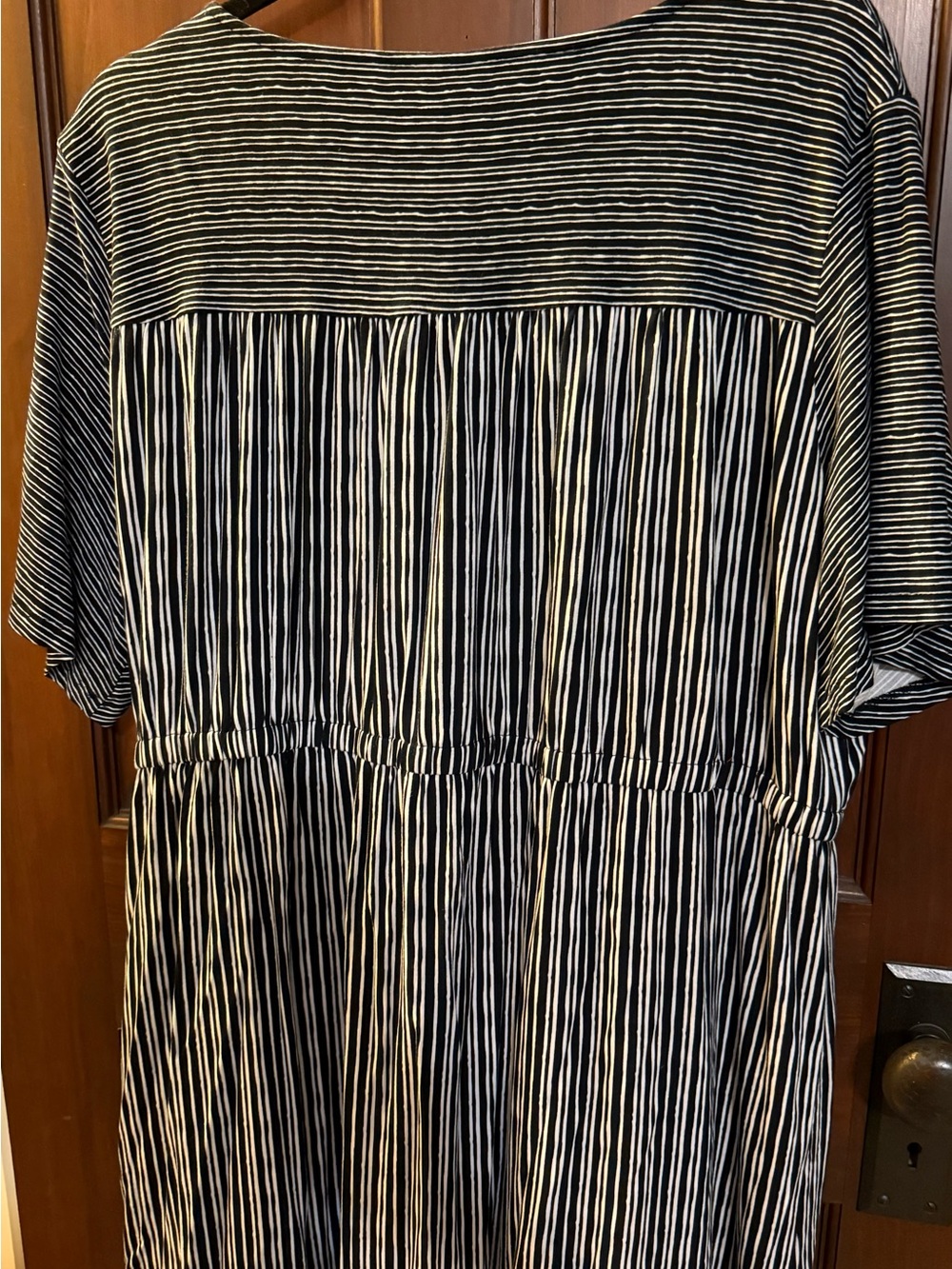Avenue Black and White Striped Midi Wrap Dress - Picture 3 of 3